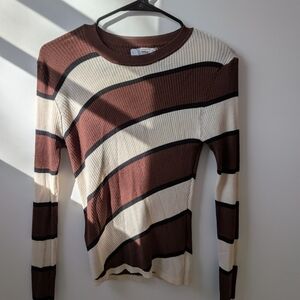 Mango Brown and Cream Knit Sweater